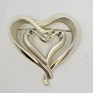 Vintage AJC brooch double heart gold tone pin 80s